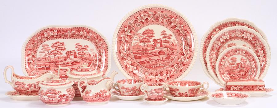 COPELAND SPODE "PINK TOWER" PATTERN DINNER SERVICE (1 of 6)