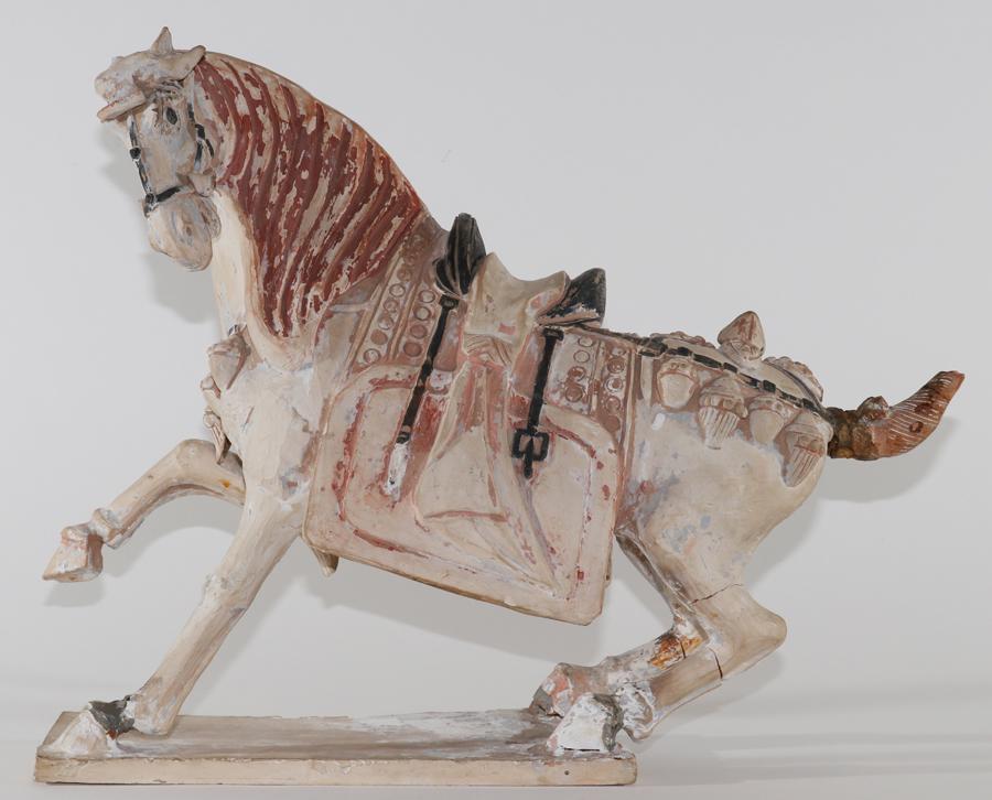 CHINESE TANG STYLE POTTERY HORSE, H 13.5", L 17" (1 of 4)