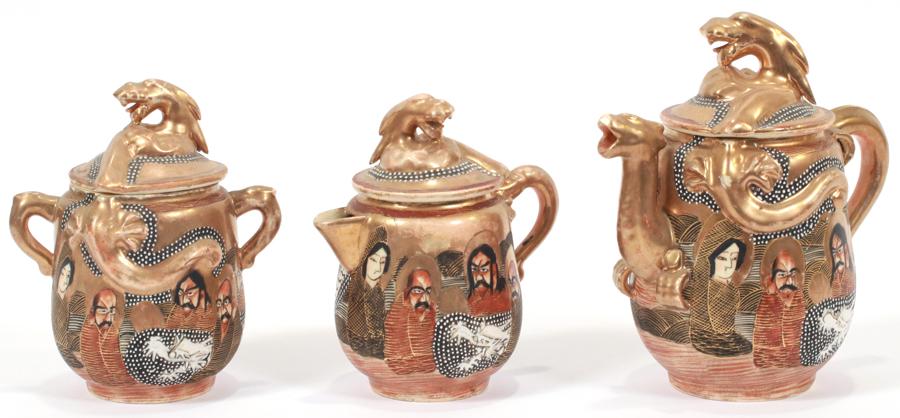 SAT SUMA THREE PIECE TEA SET 19TH.C. H 6.5" (1 of 7)