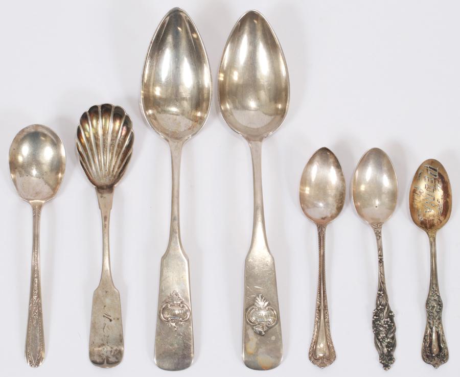 SILVER SERVING SPOONS + 5 OTHER SILVER SPOONS (1 of 6)