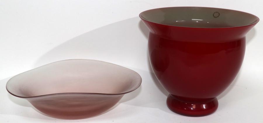 VENINI MURANO ART GLASS DISH, & RED VASE 2 PCS. (1 of 15)