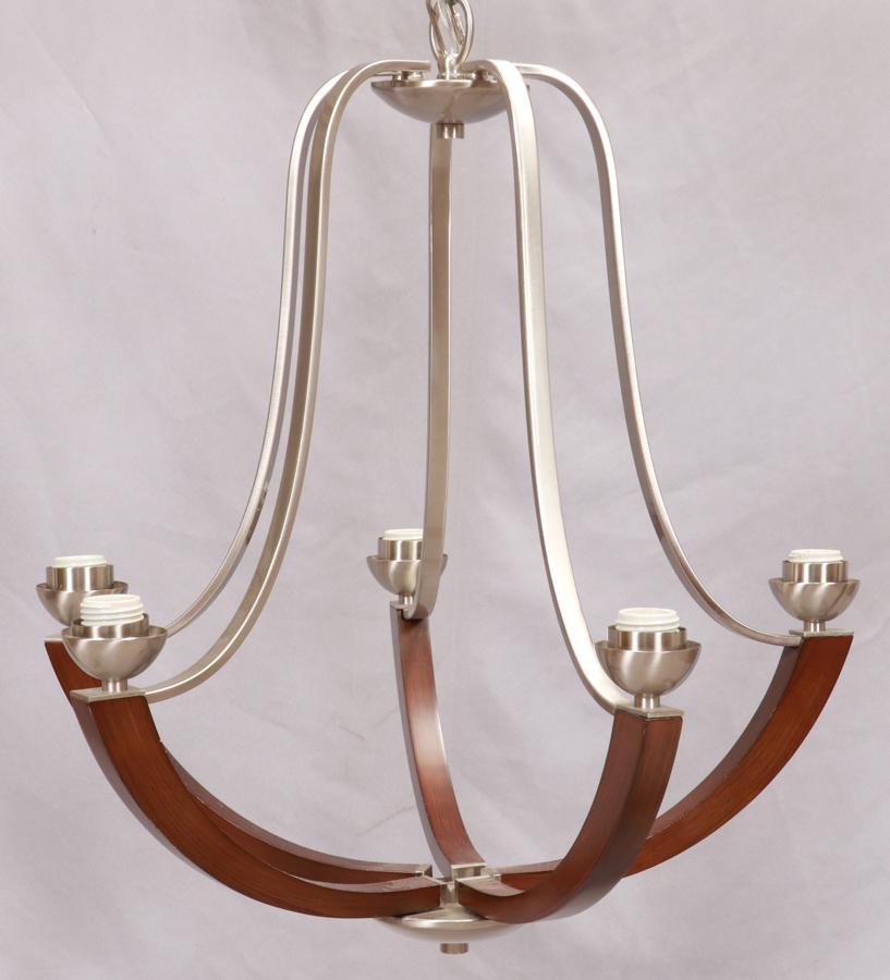 QUOIZEL MODERN BRUSHED CHROME AND WOOD CHANDELIER (1 of 1)
