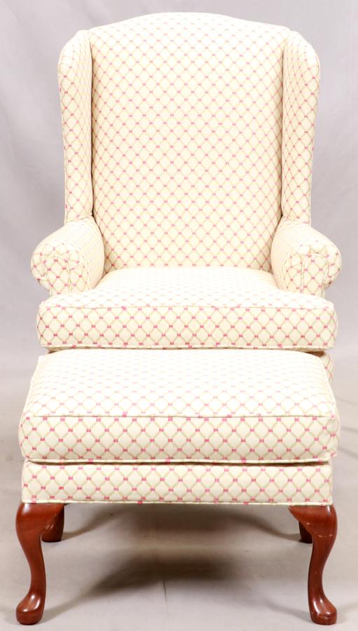 QUEEN ANNE STYLE ARMCHAIR & OTTOMAN (1 of 2)