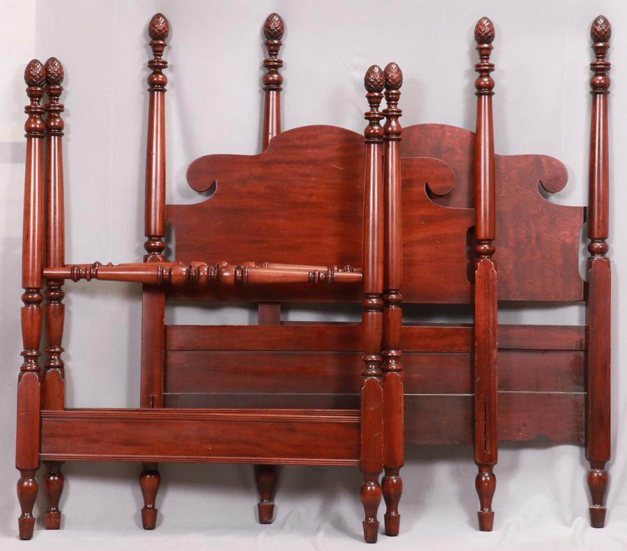 MAHOGANY TWIN-SIZE BED FRAMES, PAIR, H 63", W 43" (1 of 3)