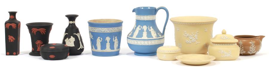 WEDGWOOD PORCELAIN: BLUE, BLACK BASALT, YELLOW (1 of 12)