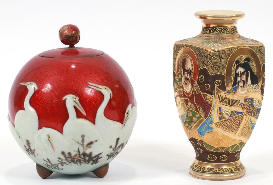 JAPANESE SAT SUMA VASE 7", & ENAMEL COVERED VASE (1 of 9)