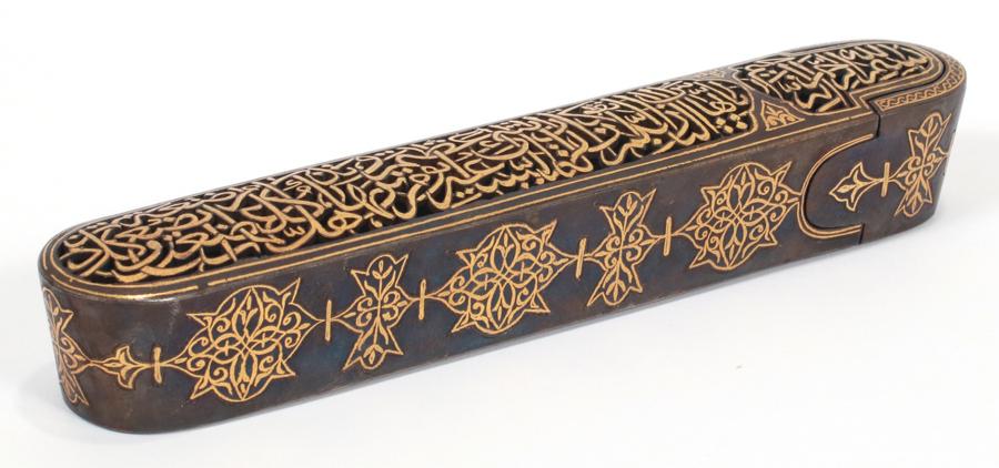 ISLAMIC BRONZE WRITING BOX 19TH.C. L 7.8" (1 of 5)