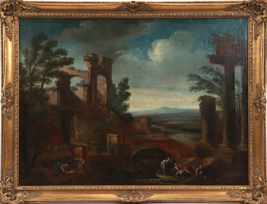 ROMANTIC ERA OIL ON CANVAS, ANCIENT RUINS (1 of 5)