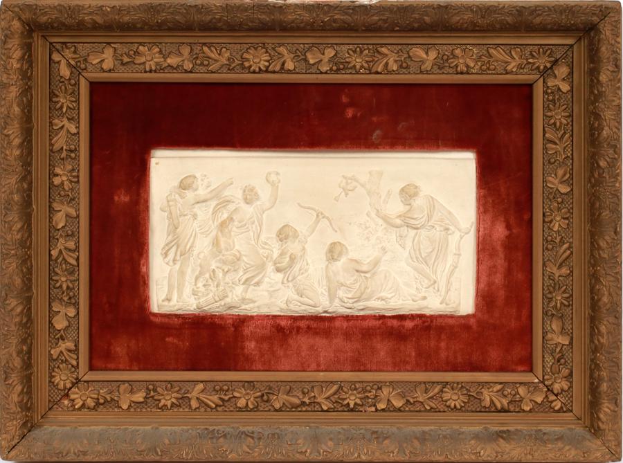 PLASTER PLAQUE, H 5.5", L 11", NEOCLASSICAL HUNT (1 of 3)
