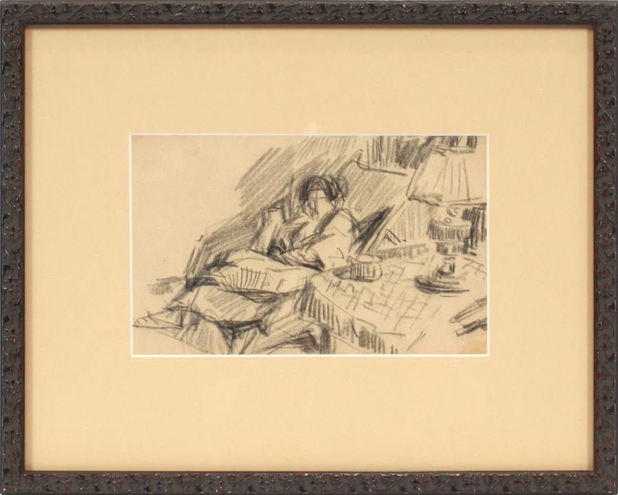 CONTE CRAYON ON PAPER, SEATED FIGURE IN INTERIOR (1 of 6)