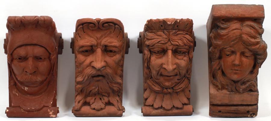 TERRACOTTA CORBEL PLAQUES, 4 PCS, H 12", W 7" (1 of 5)