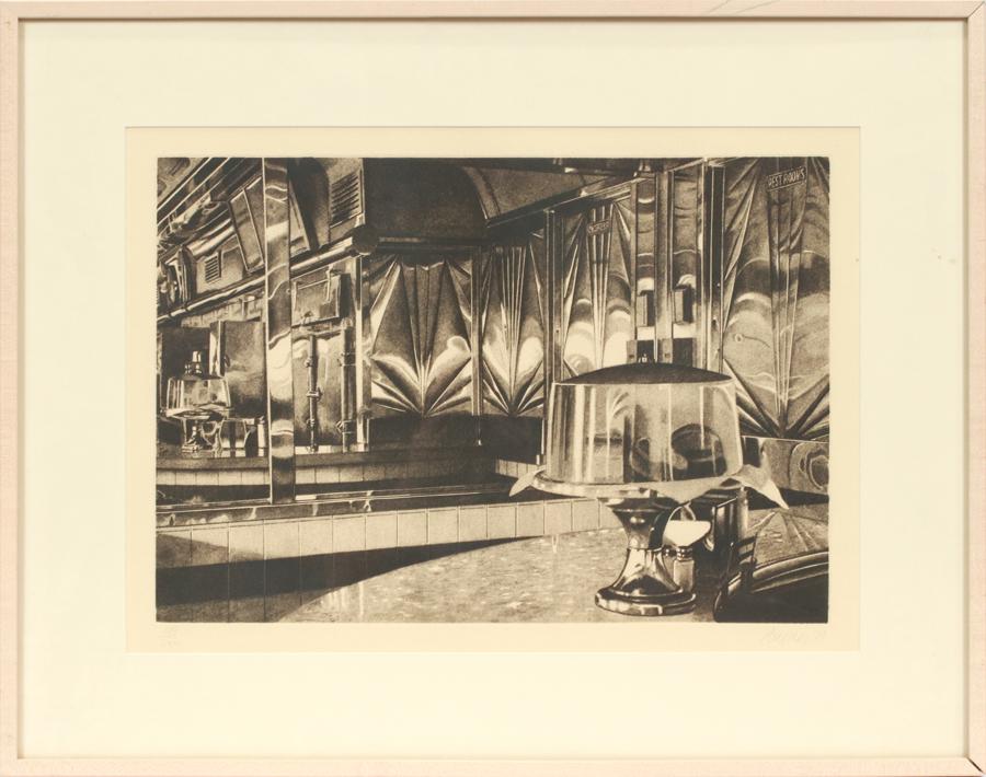 JOHN BAEDER ROTOGRAVURE ON PAPER: JOHN BAEDER (AMER, B .1938), ROTOGRAVURE ON PAPER, H 17", L 24", DINER STILL LIFE A rotogravure on paper by John Baeder. Artist's signature, date ("74") and edition number (193/200) to the lower margi