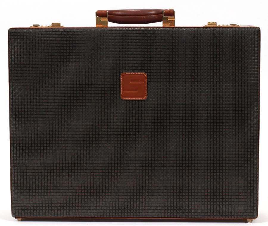 EMBOSSED LEATHER BRIEFCASE, H 15", W 17", D 3.5" (1 of 3)
