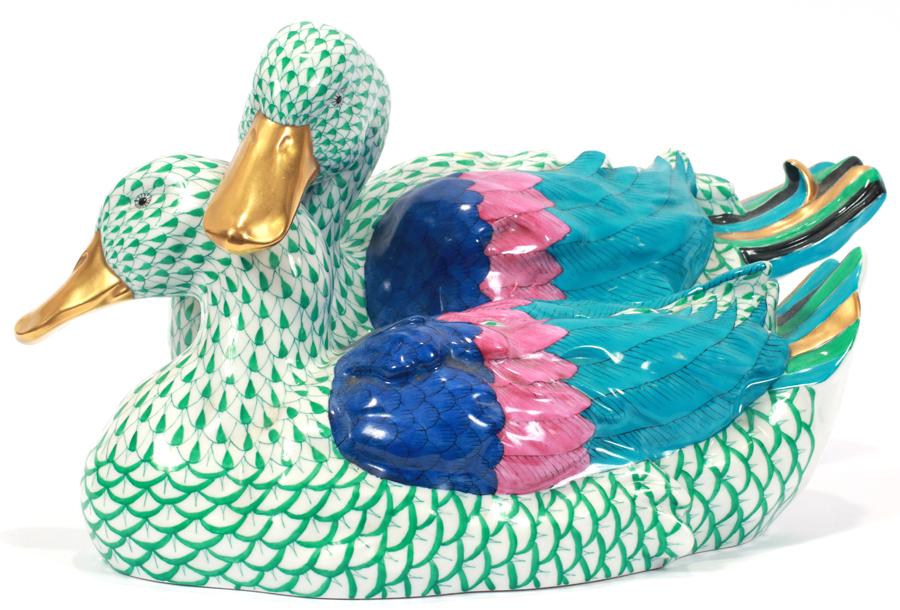 HEREND PORCELAIN DOUBLE DUCKS H 8" L 16" (1 of 3)