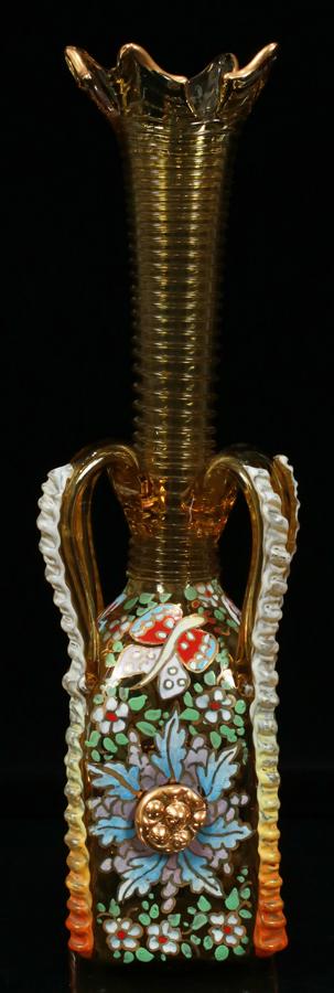 ENAMEL DECORATED HAND BLOWN AUSTRIAN GLASS VASE (1 of 3)