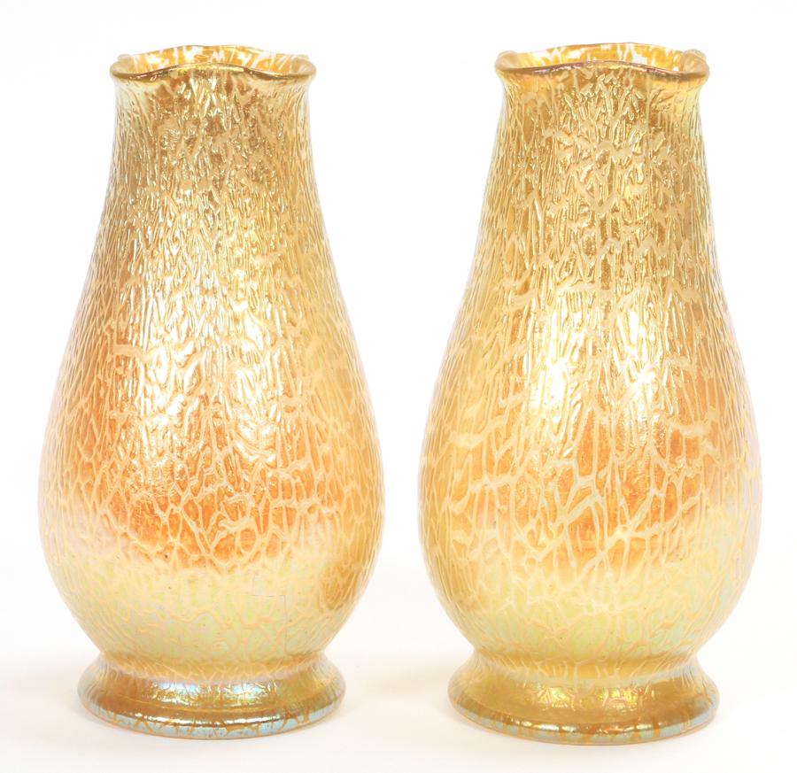 AUSTRIAN LOETZ BLOWN GLASS IRIDESCENT PAIR VASES (1 of 3)