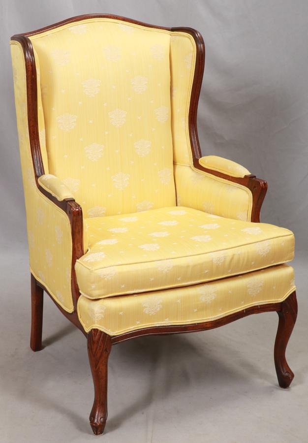 FRENCH STYLE WALNUT WING BACK ARM CHAIR (1 of 1)