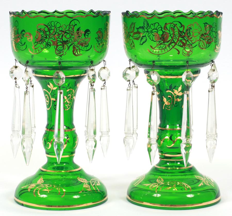 BOHEMIAN CRYSTAL LUSTRES, WITH PRISMS PAIR H 10" (1 of 2)