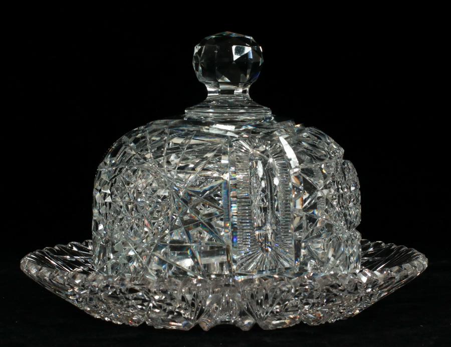 BRILLIANT PERIOD CUT GLASS CHEESE PLATE AND DOME (1 of 5)