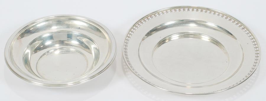 STERLING INTERNATIONAL & WATSON CO. DISH AND TRAY: STERLING INTERNATIONAL & WATSON CO. DISH AND TRAY 2, L 6", 8", 6.5 TR OZ B206 dish 6.5". Tray by Watson with openwork border. . No monograms.From an elegant Maumee Road estate, Grosse Pointe, Mi.