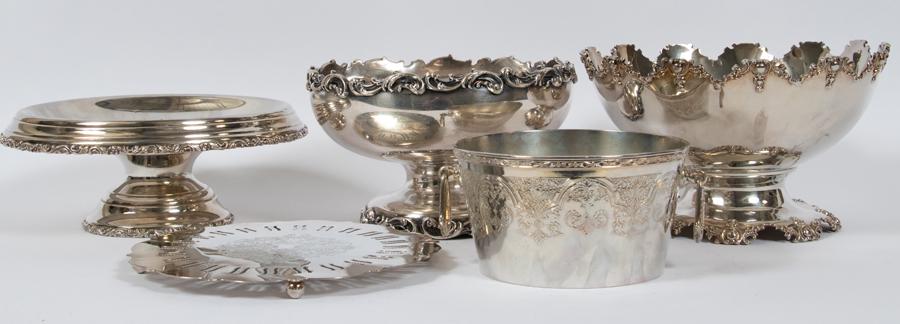 SILVER PLATE COMPOTES & ICE BUCKET + STAND, 5 PCS (1 of 14)