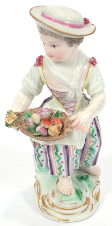 MEISSEN PORCELAIN FIGUE OF CHILD H 4": MEISSEN PORCELAIN FIGUE OF CHILD H 4" Underglaze blue crossed swords mark. Circa 1900. From an astute collector of fine antiques, Atlanta, Mi.