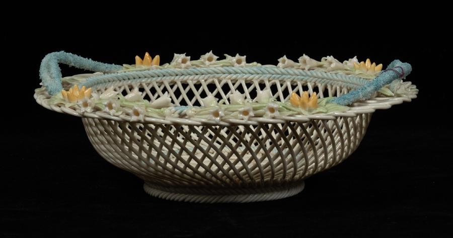 IRISH BELLEEK WOVEN BASKET, LILIES OF THE VALLEY (1 of 3)