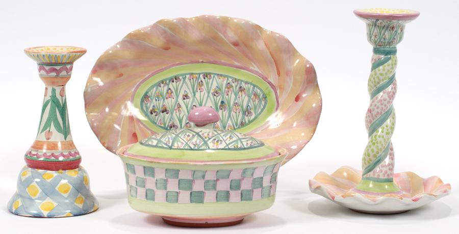 MACKENZIE CHILDS CANDLESTICKS, TUREEN, TRAY (1 of 7)