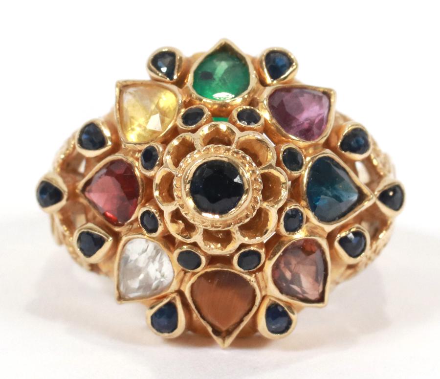 14KT YELLOW GOLD, TOPAZ, TOURMALINE, PRINCESS RING (1 of 4)