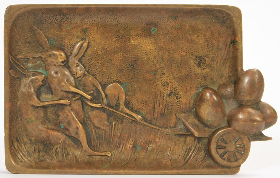 BRONZE CARD TRAY, RABBITS PULLING CART OF EGGS (1 of 3)