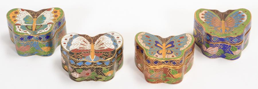 CHINESE CLOISONEE BUTTERFLY  BOXES, FOUR W 2.5" (1 of 6)