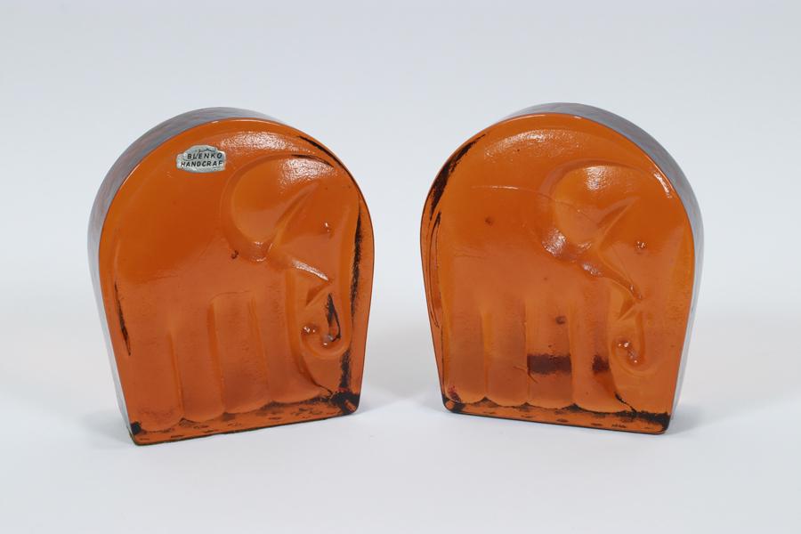 BLENKO AMBER GLASS ELEPHANT  BOOKENDS H 6" W 5" (1 of 3)