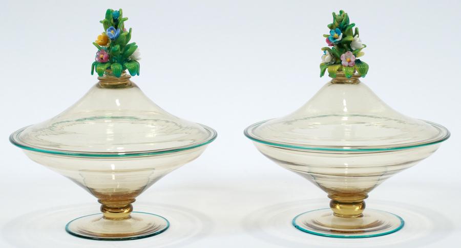 VENETIAN HAND BLOWN COVERED BOWLS, PAIR C. 1910 (1 of 1)