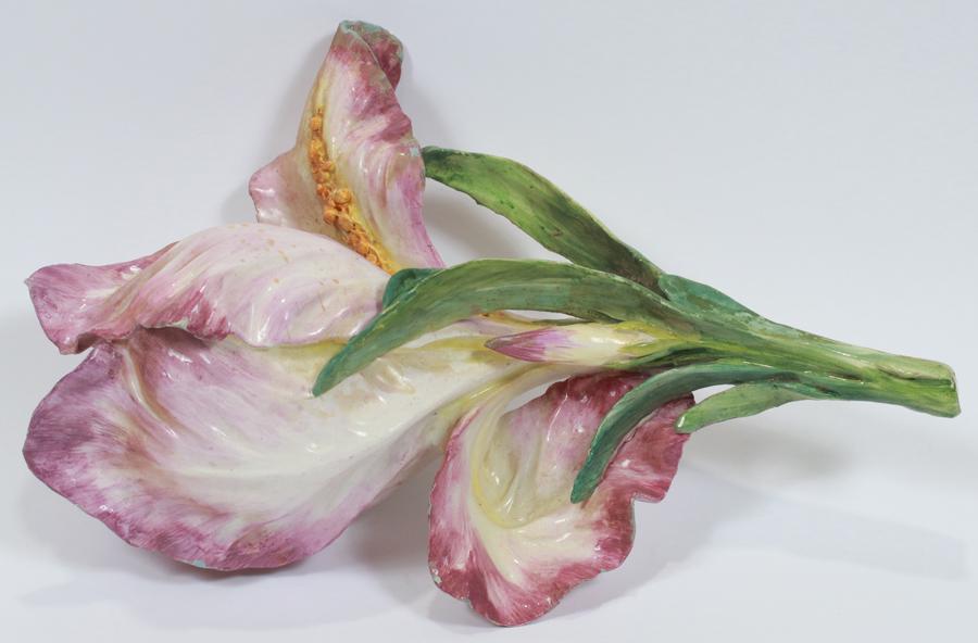 MAJOLICA POTTERY IRIS FORM  WALL POCKET H 17" (1 of 2)