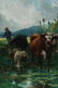 JULIEN DUPRE OIL ON CANVAS LANDSCAPE WITH ANIMALS - 4