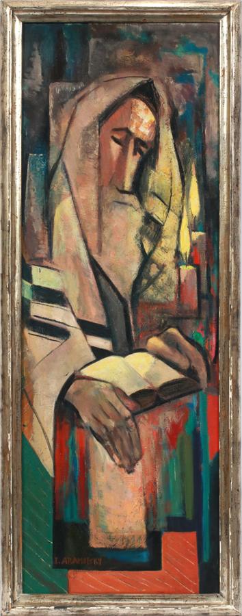 ISRAEL ABRAMOFSKY, OIL ON CANVAS, RABBI: ISRAEL ABRAMOFSKY, RUSSIAN AMERICAN 1888 - 75, OIL ON CANVAS H 45" W 16" RABBI Signed. Purchased by the consignor's mother from the artist.