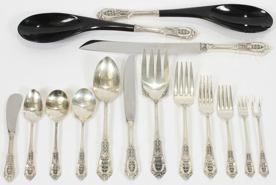 WALLACE 'ROSE POINT' STERLING FLATWARE SERVICE (1 of 6)