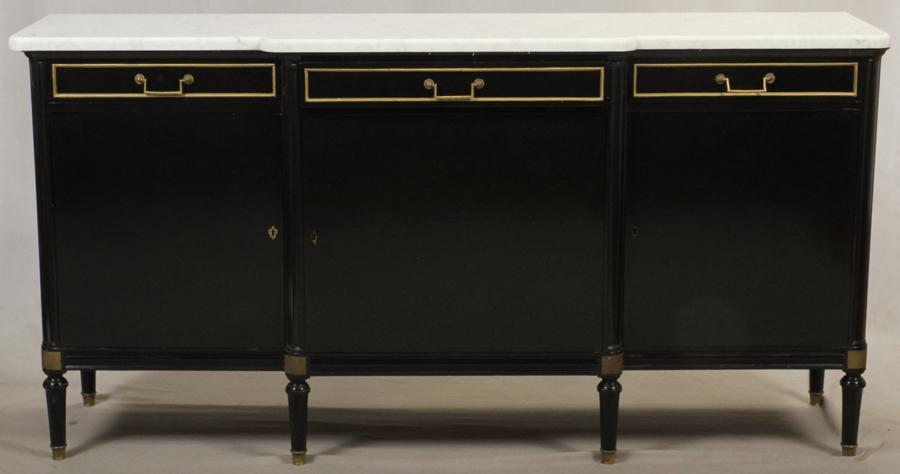 GLAZED WOOD & MARBLE CREDENZA, H 39", W 78" (1 of 5)