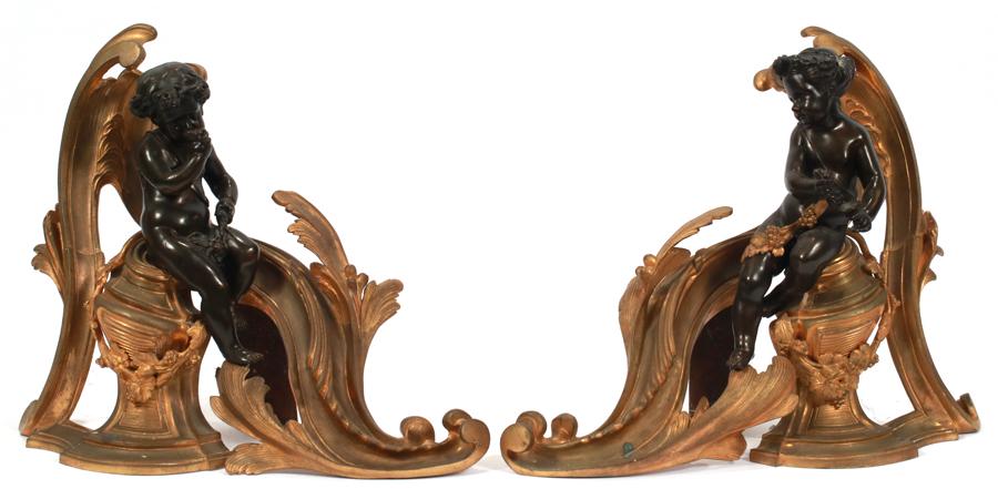 NEOCLASSICAL DORE BRONZE CHENETS, 19TH.C. PAIR (1 of 4)