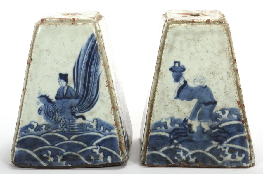 CHINESE BLUE AND WHITE PORCELAIN CANDLE HOLDERS (1 of 3)