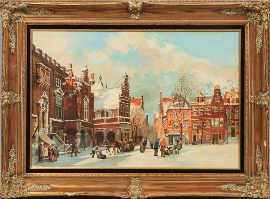 DUTCH OIL ON CANVAS, WINTER STREET SCENE (1 of 2)