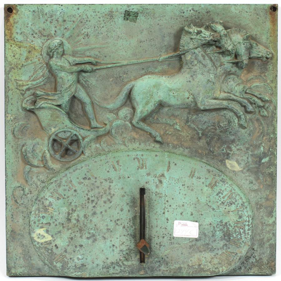 BRONZE SUN DIAL, H 17", W 16", CHARIOT MOTIF (1 of 4)