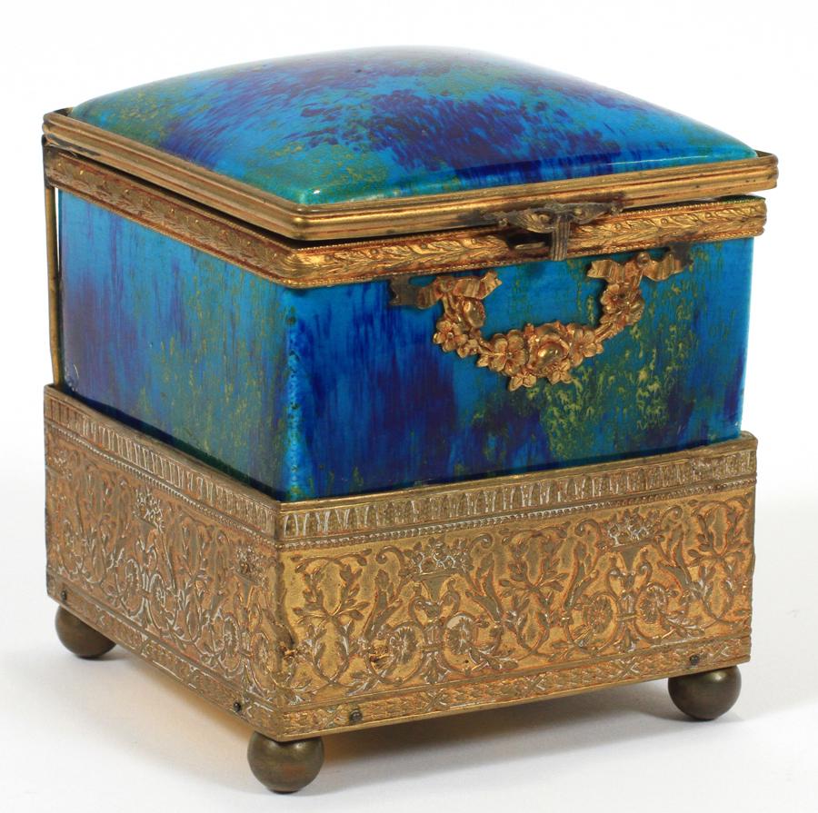 FRENCH MP SEVRES & BRONZE MUSIC BOX H 4", W 4" (1 of 4)