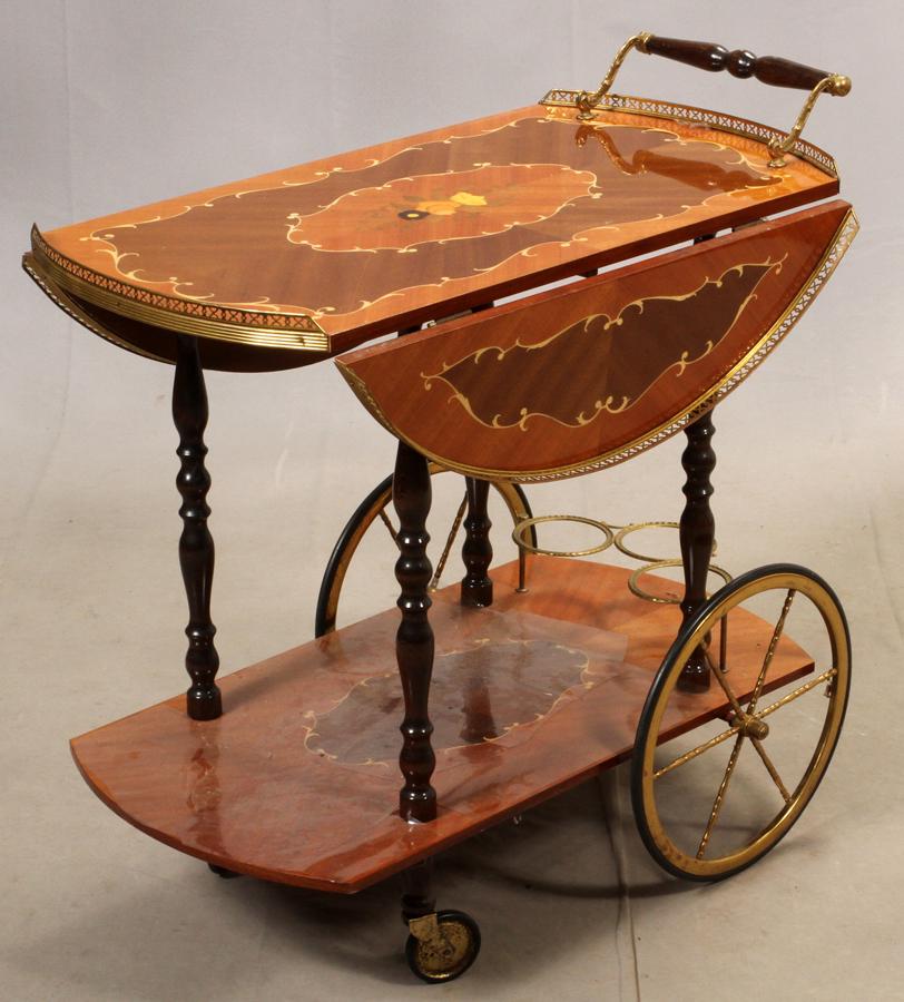 ITALIAN SORRENTO MARQUETRY BAR CART, H 28", L 31" (1 of 4)