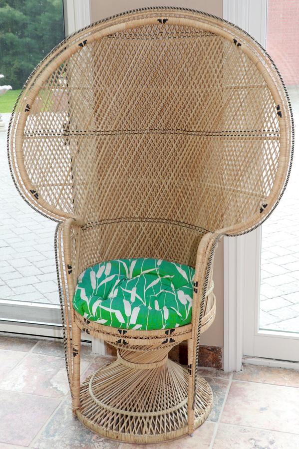 WICKER PEACOCK CHAIR, H 59", W 42" (1 of 2)