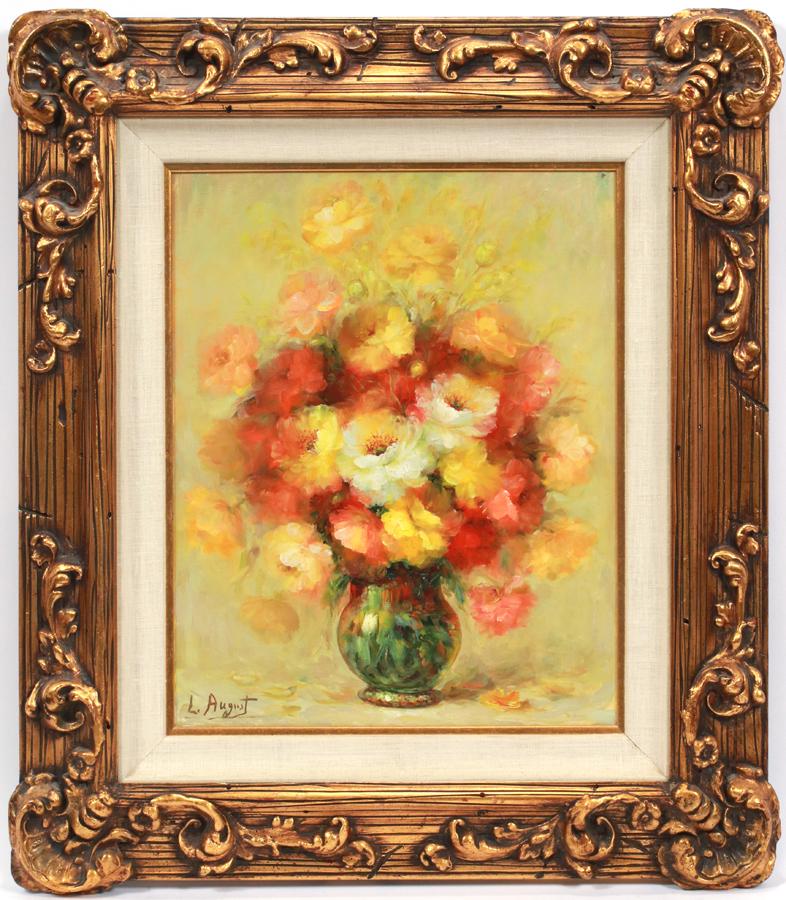 LOUIS D. AUGUST, OIL ON CANVAS, FLOWER BOUQUET (1 of 5)
