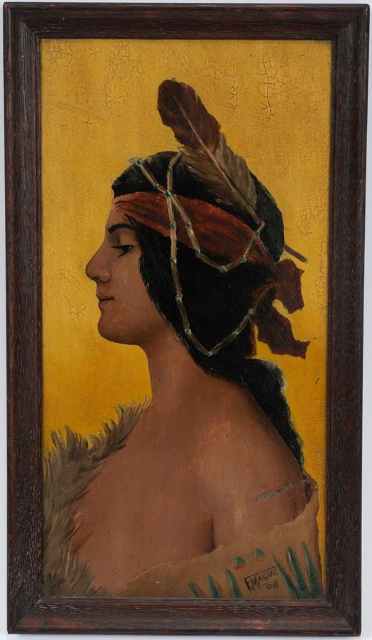 F. MAGUE, OIL ON ZINC PANEL, 1906, NATIVE AMERICAN (1 of 5)