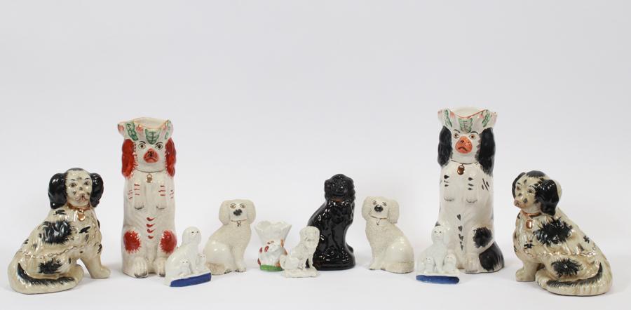 STAFFORDSHIRE DOGS, FIGURINES & PITCHERS, 11 PCS (1 of 1)