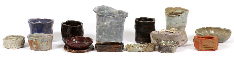 HAND MADE, ENAMEL POTTERY, BRUSH POTS, TRAYS, ETC (1 of 6)