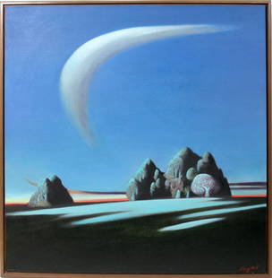 LIANG WEI OIL ON CANVAS " A CLOUD AROUND ": LIANG WEI (CHINA/U.S.20TH C), OIL ON CANVAS, H. 37 1/4" X W. 36", " A CLOUD AROUND ":Framed and signed lower right